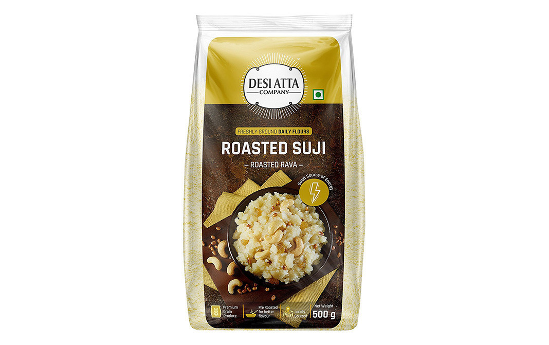 Desi Atta Roasted Suji - Roasted Rava   Pack  500 grams